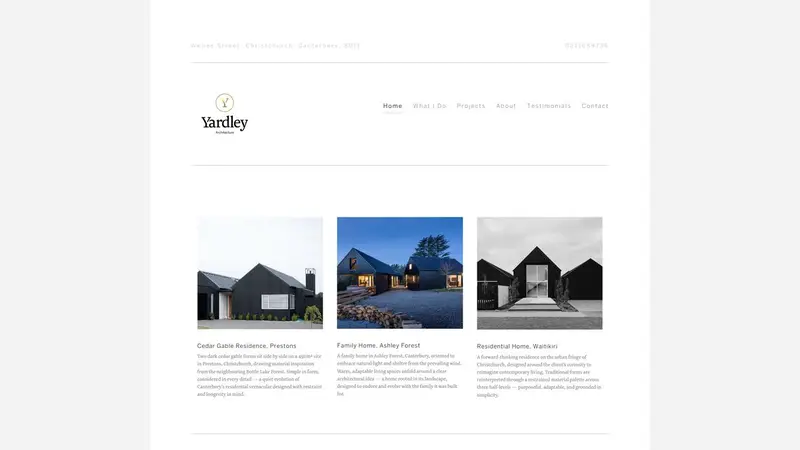 Homepage of yardleyarchitecture.co.nz
