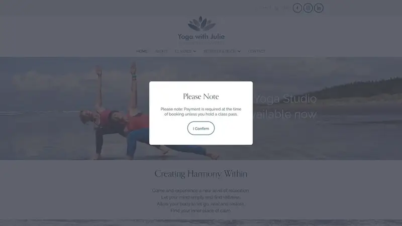 Homepage of yogawithjulie.co.nz