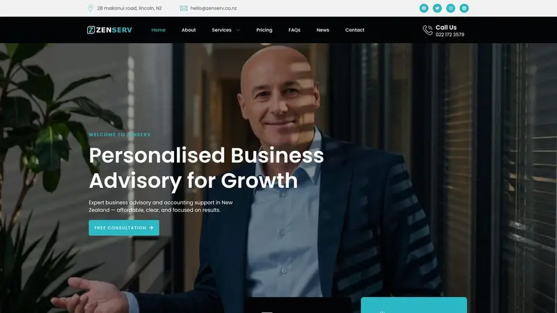 Homepage of zenserv.co.nz