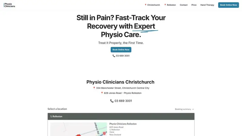 Homepage of physioclinicians.co.nz