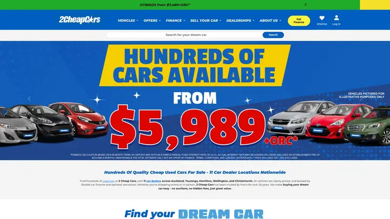 Homepage of 2cheapcars.co.nz