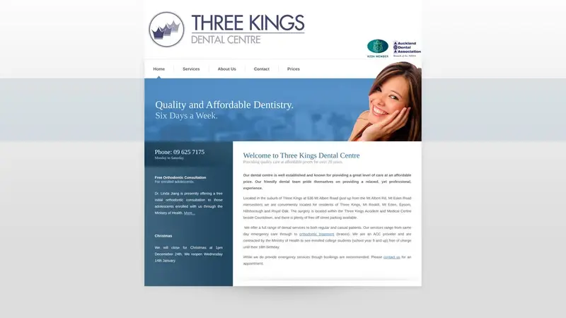 Homepage of 3kingsdental.co.nz
