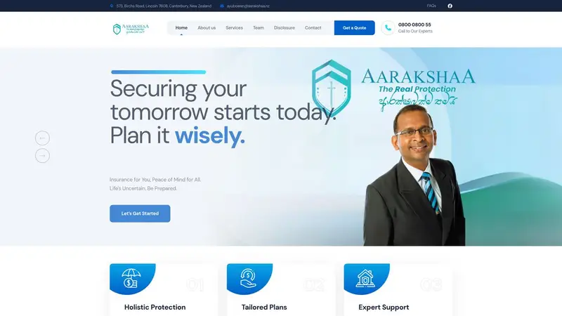 Homepage of aarakshaa.nz