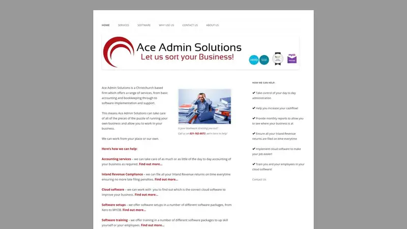 Homepage of aceadmin.co.nz