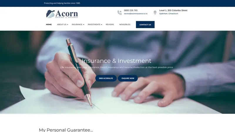 Homepage of acorninsurance.co.nz