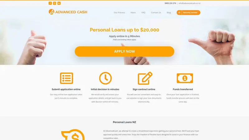 Homepage of advancedcash.co.nz