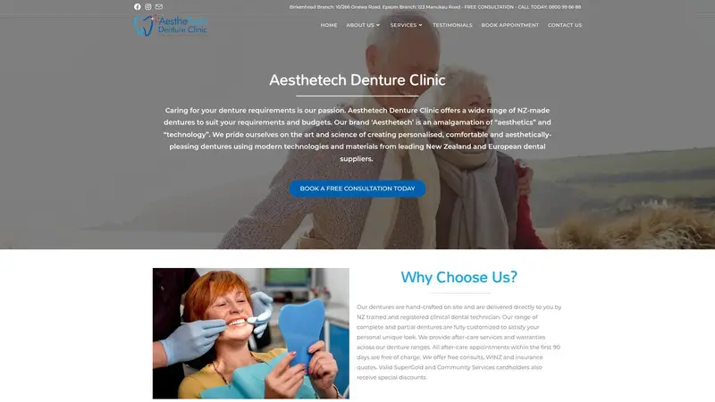 Homepage of aesthetechdentureclinic.co.nz
