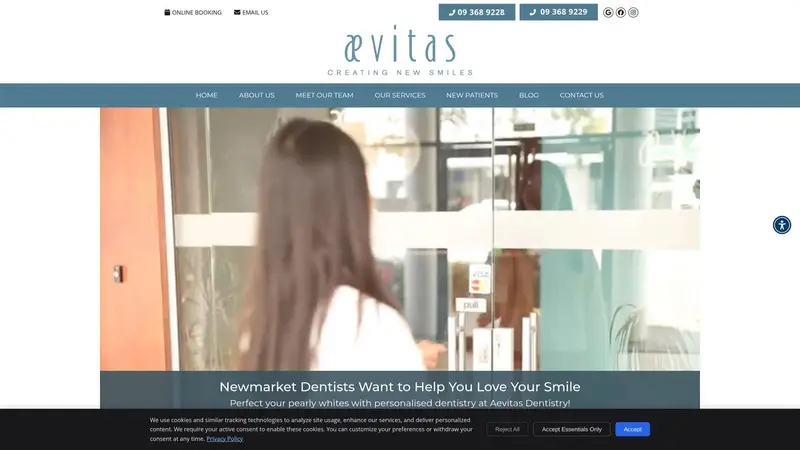 Homepage of aevitasnewmarketdentist.co.nz