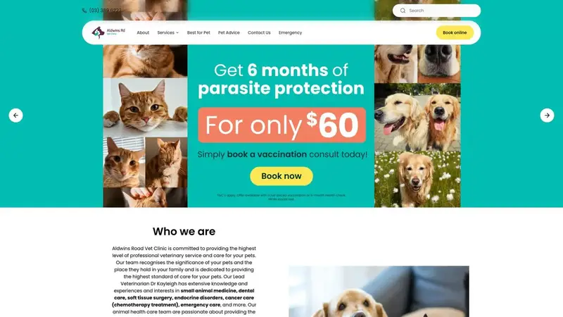 Homepage of aldwinsroadvet.co.nz