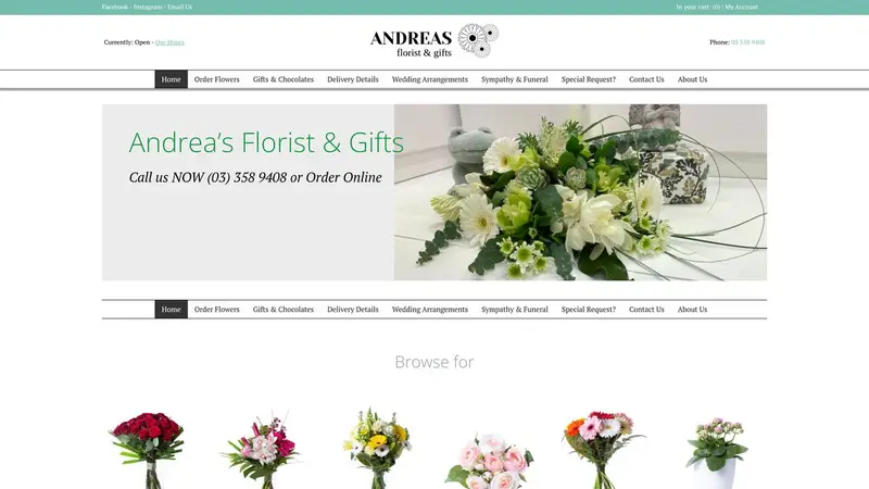 Homepage of andreasflorist.co.nz