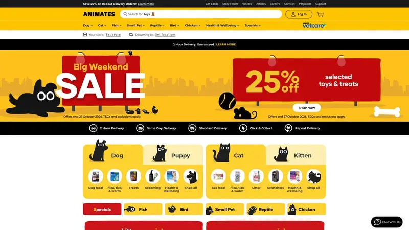 Homepage of animates.co.nz