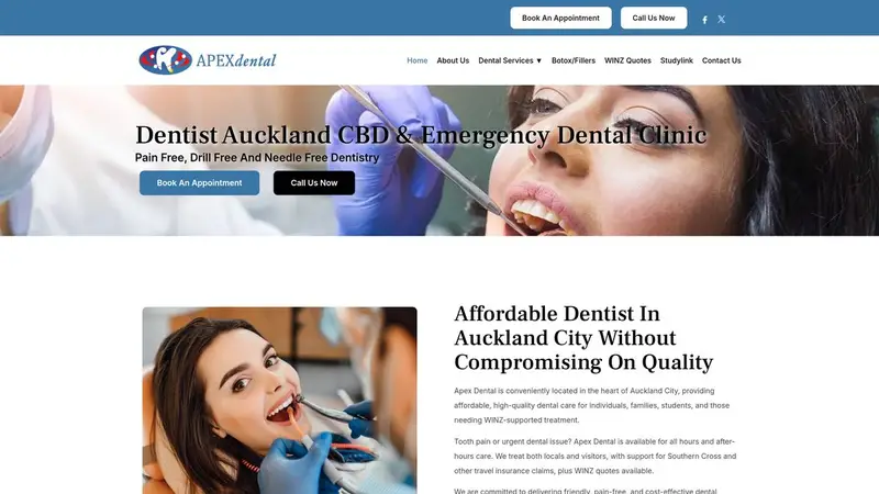 Homepage of apexdental.co.nz