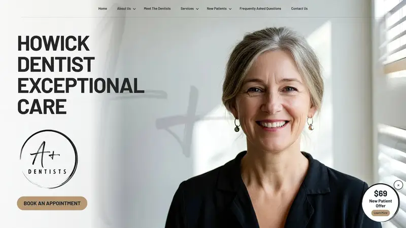 Homepage of aplusdentists.co.nz