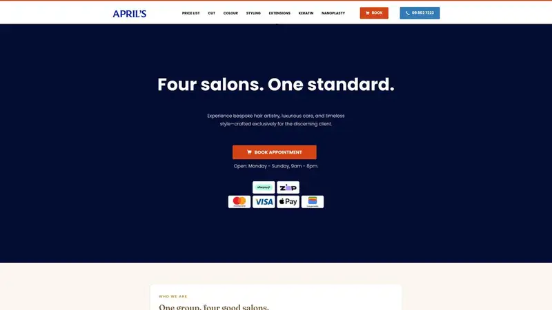 Homepage of aprils.co.nz