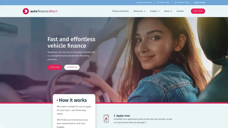 Homepage of autofinancedirect.co.nz