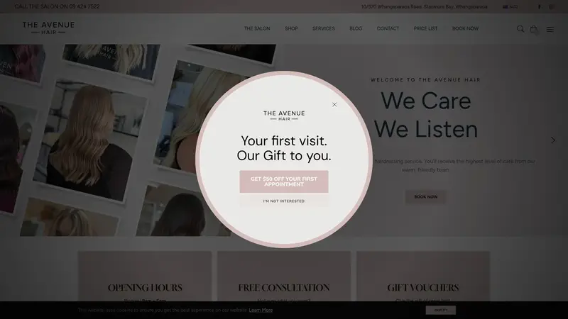 Homepage of avenuehair.co.nz