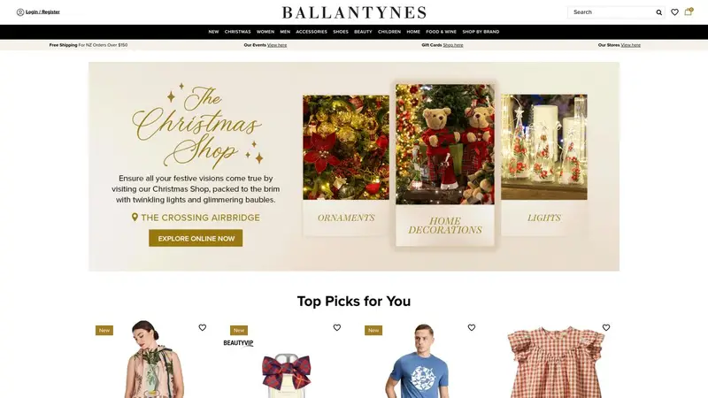 Homepage of ballantynes.co.nz