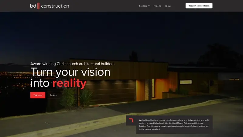 Homepage of bdconstruction.co.nz