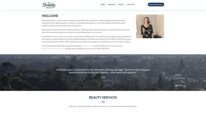 Homepage of beautybyestelle.co.nz