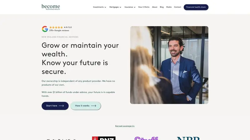 Homepage of become.nz