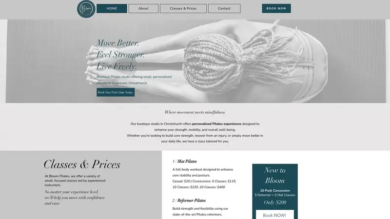 Homepage of bloompilatesnz.co.nz