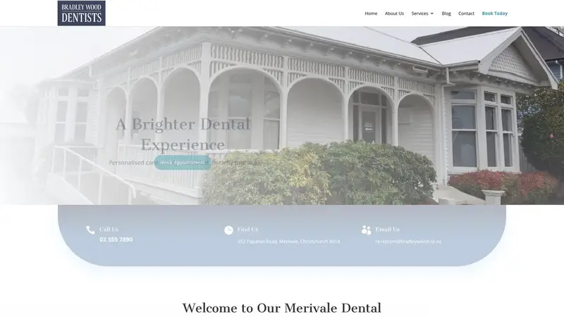 Homepage of bradleywooddentists.co.nz