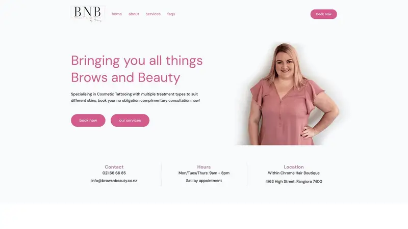 Homepage of browsnbeauty.co.nz