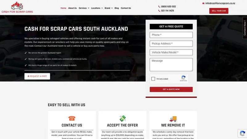 Homepage of cashforscrapcars.co.nz