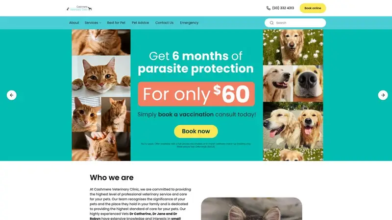 Homepage of cashmerevet.co.nz