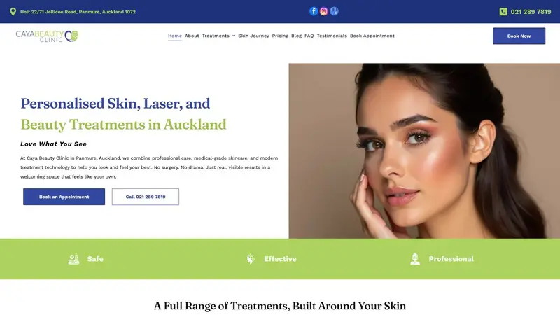 Homepage of cayabeautyclinic.co.nz