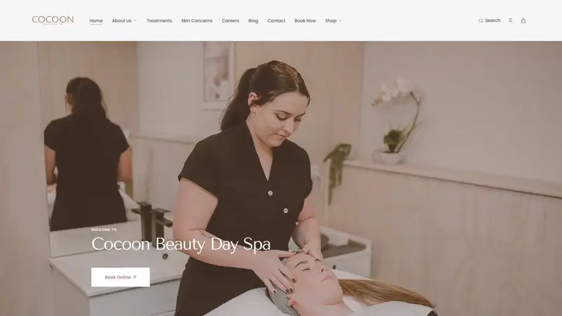 Homepage of cocoonbeautyanddayspa.co.nz