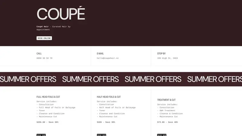 Homepage of coupehair.nz