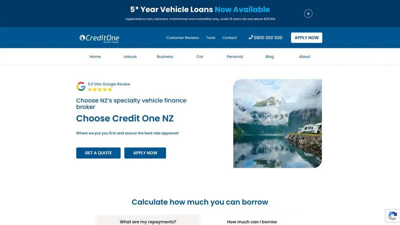 Homepage of creditone.co.nz