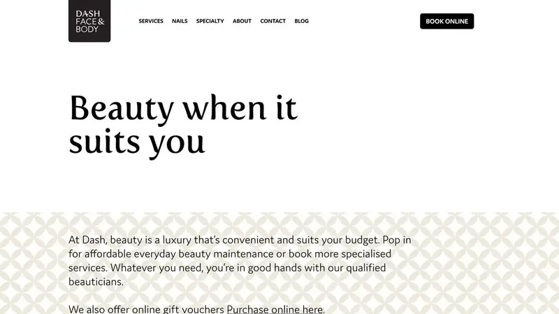 Homepage of dashfaceandbody.co.nz