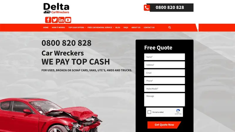 Homepage of deltacarwreckers.co.nz