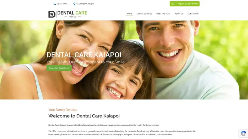 Homepage of dentalcarekaiapoi.co.nz