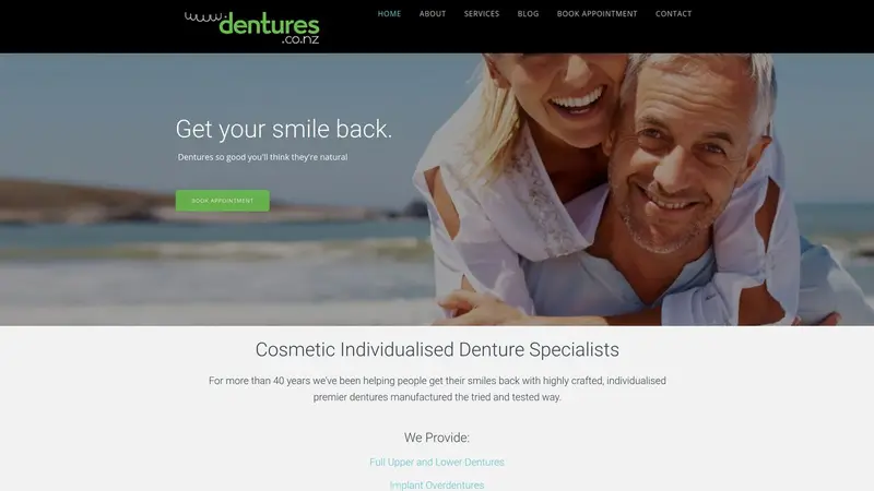 Homepage of dentures.co.nz