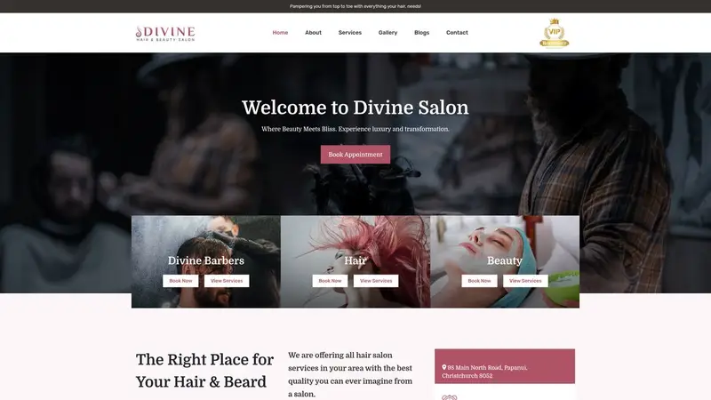 Homepage of divinehairbeauty.co.nz
